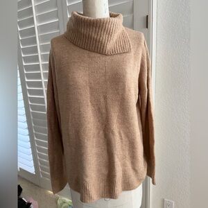Cozy Tan Split Turtleneck Sweater